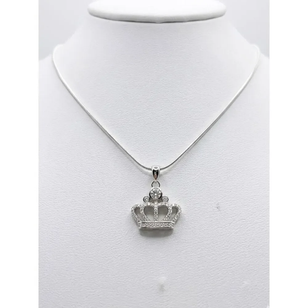 0.39CT Moissanite Crown Pendant Necklace - 925 Sterling Silver Royal Charm New